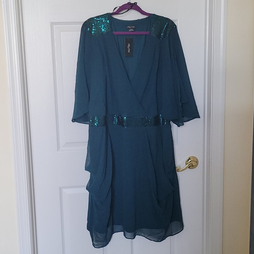 Sequin Belted faux wrap cocktail dress